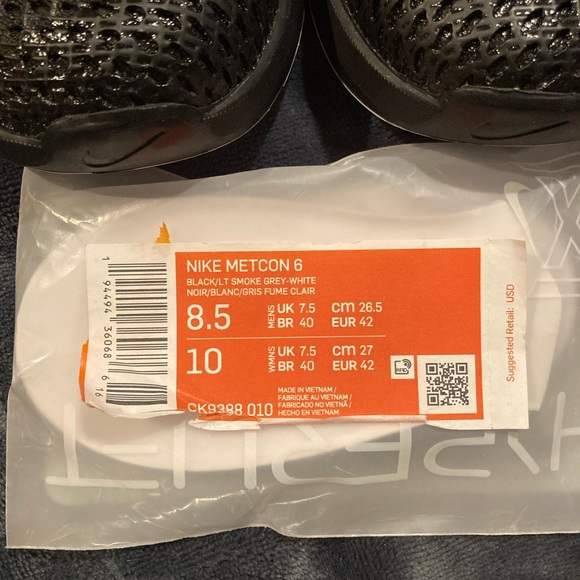Nike Metcon 6 Black/Lt smoke grey-white size 8.5 - Picture 2 of 6